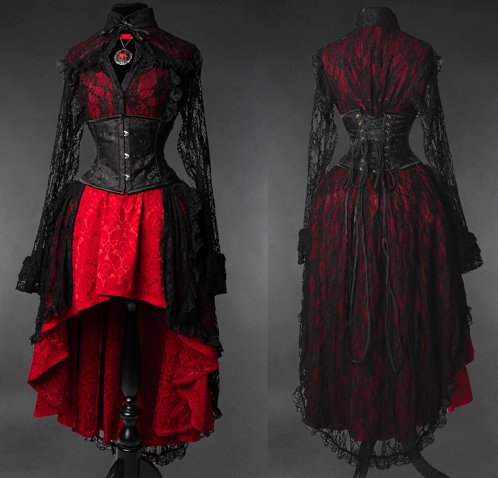 Red and Black Lace Victorian Vampire Dress with Corset – DraculaClothing