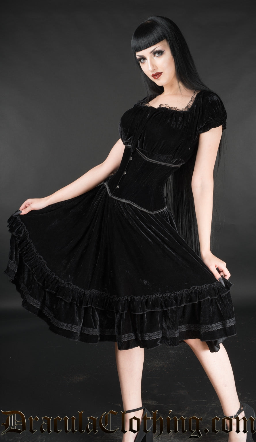 Black Velvet Gothabilly Dress 5XL Black Velvet Gothabilly Dress 5XL