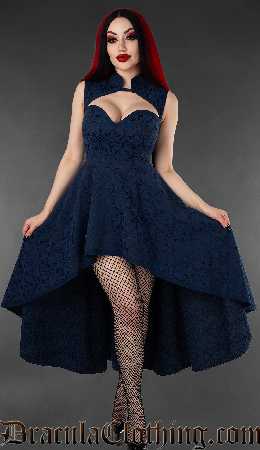 Blue Brocade Choker Dress L Blue Brocade Choker Dress L