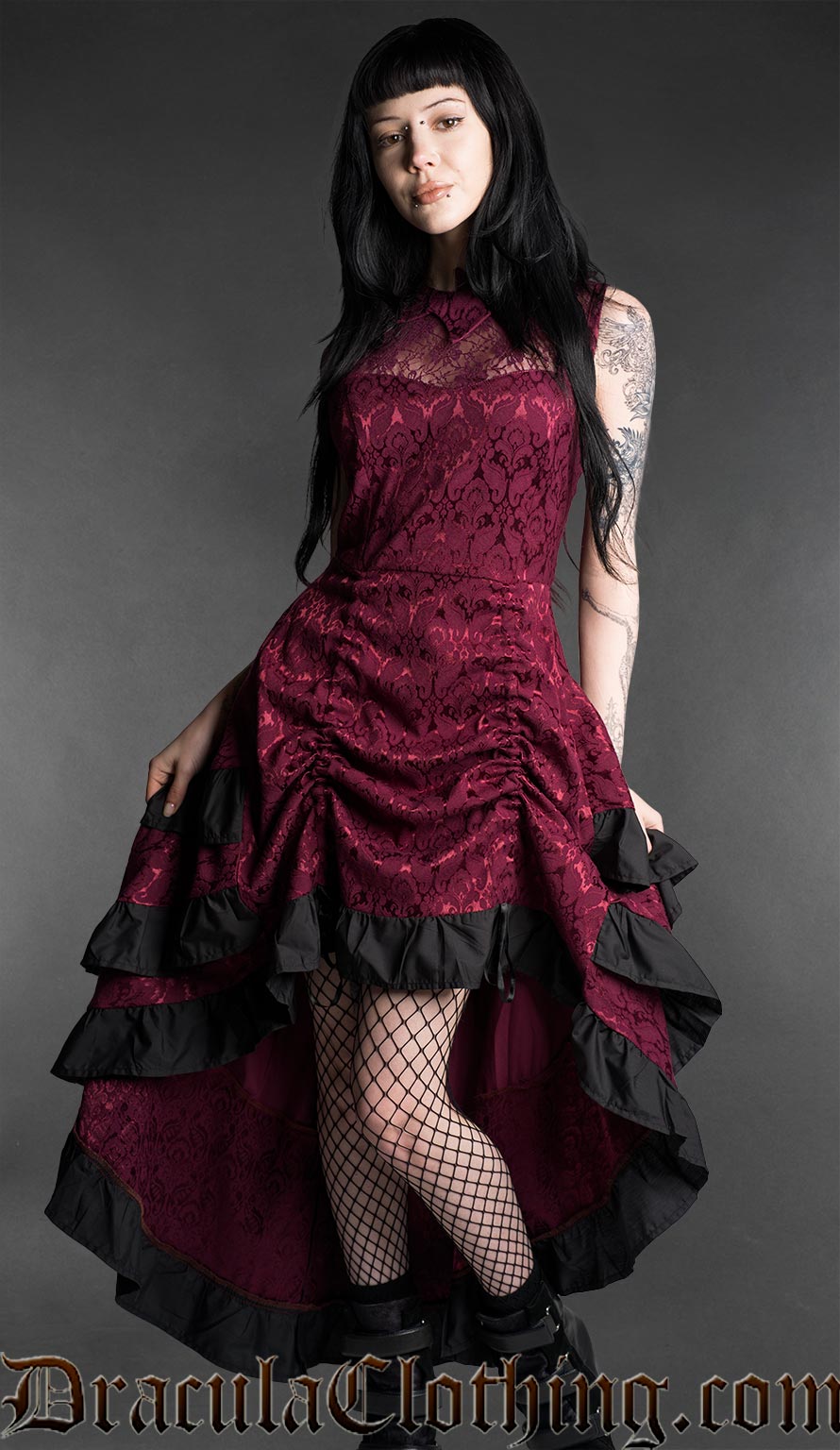 Burgundy Bat Bustle Dress L