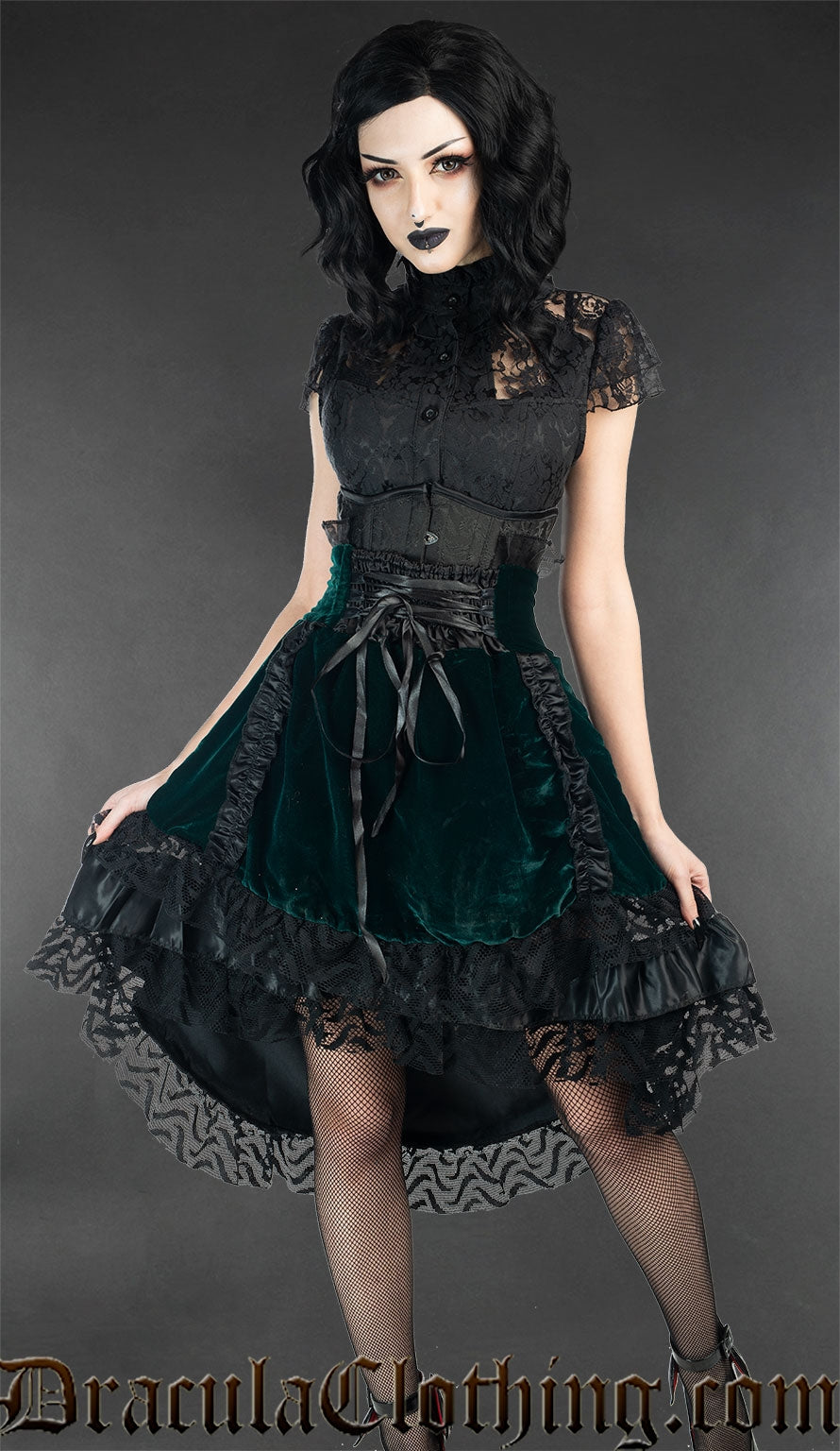 green velvet gothic dress GOTHIC LOLITA DRESS - LONG CLASSIC GREEN VELVET FLORAL LOLITA DRESS