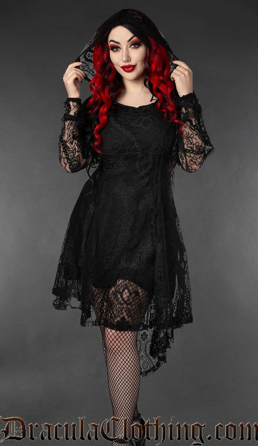 High Low Lace Hoodie Dress DraculaClothing High Low Lace Hoodie Dress DraculaClothing