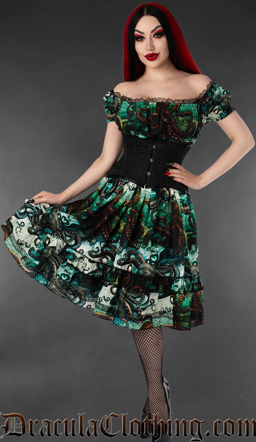 Kraken Print Gothabilly Dress L Kraken Print Gothabilly Dress L