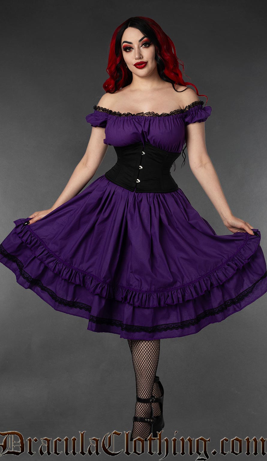 Purple Cotton Gothabilly Dress DraculaClothing Purple Cotton Gothabilly Dress DraculaClothing