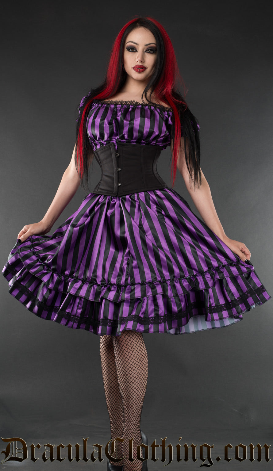 Purple Striped Satin Gothabilly Dress DraculaClothing Purple Striped Satin Gothabilly Dress DraculaClothing