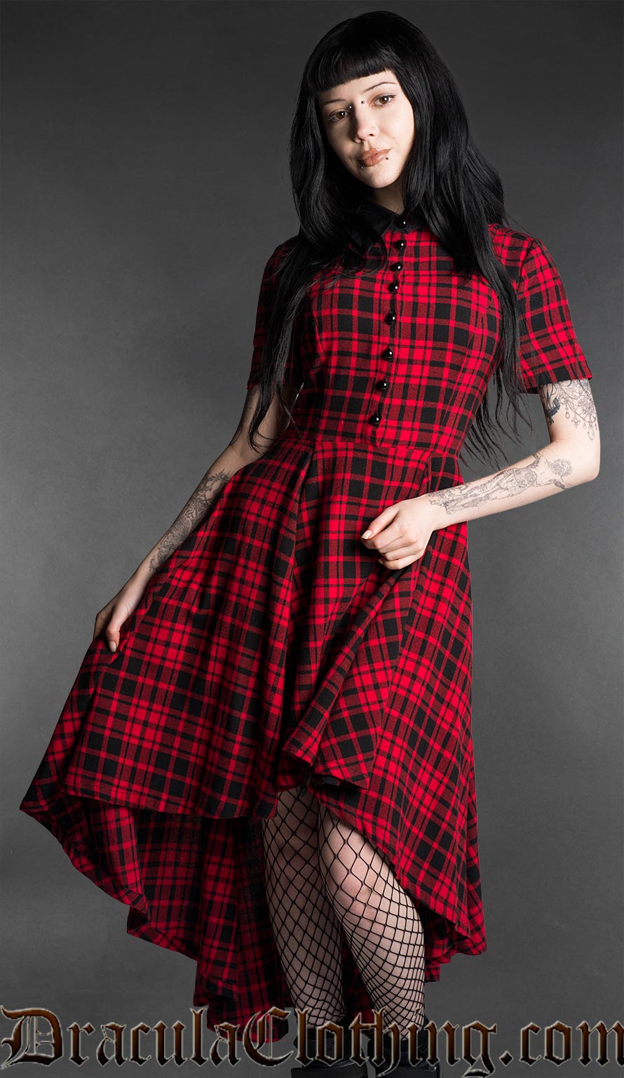 Red Tartan High Low Dress – DraculaClothing