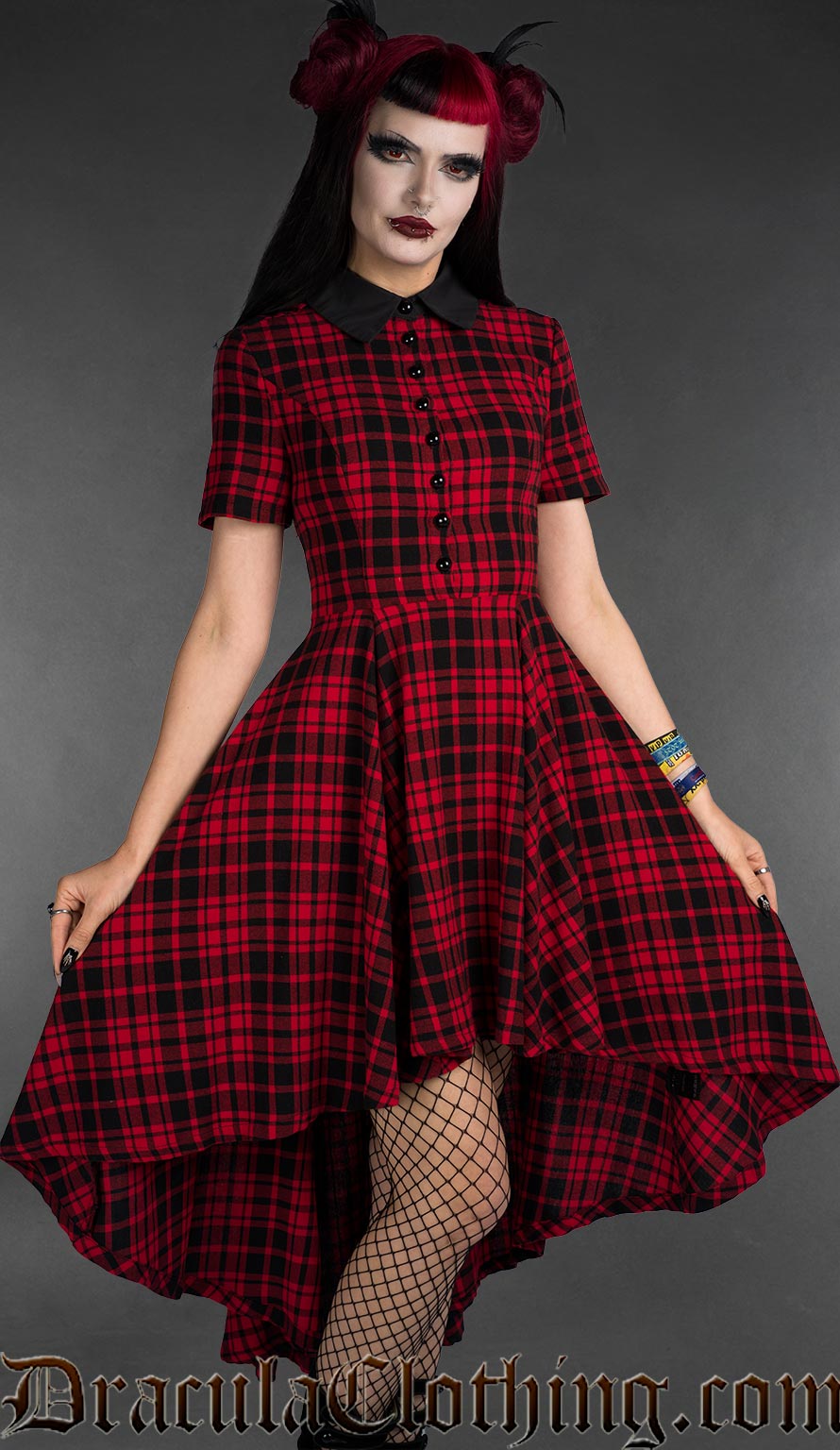 chinese dress ladies Red Tartan High Low Dress L