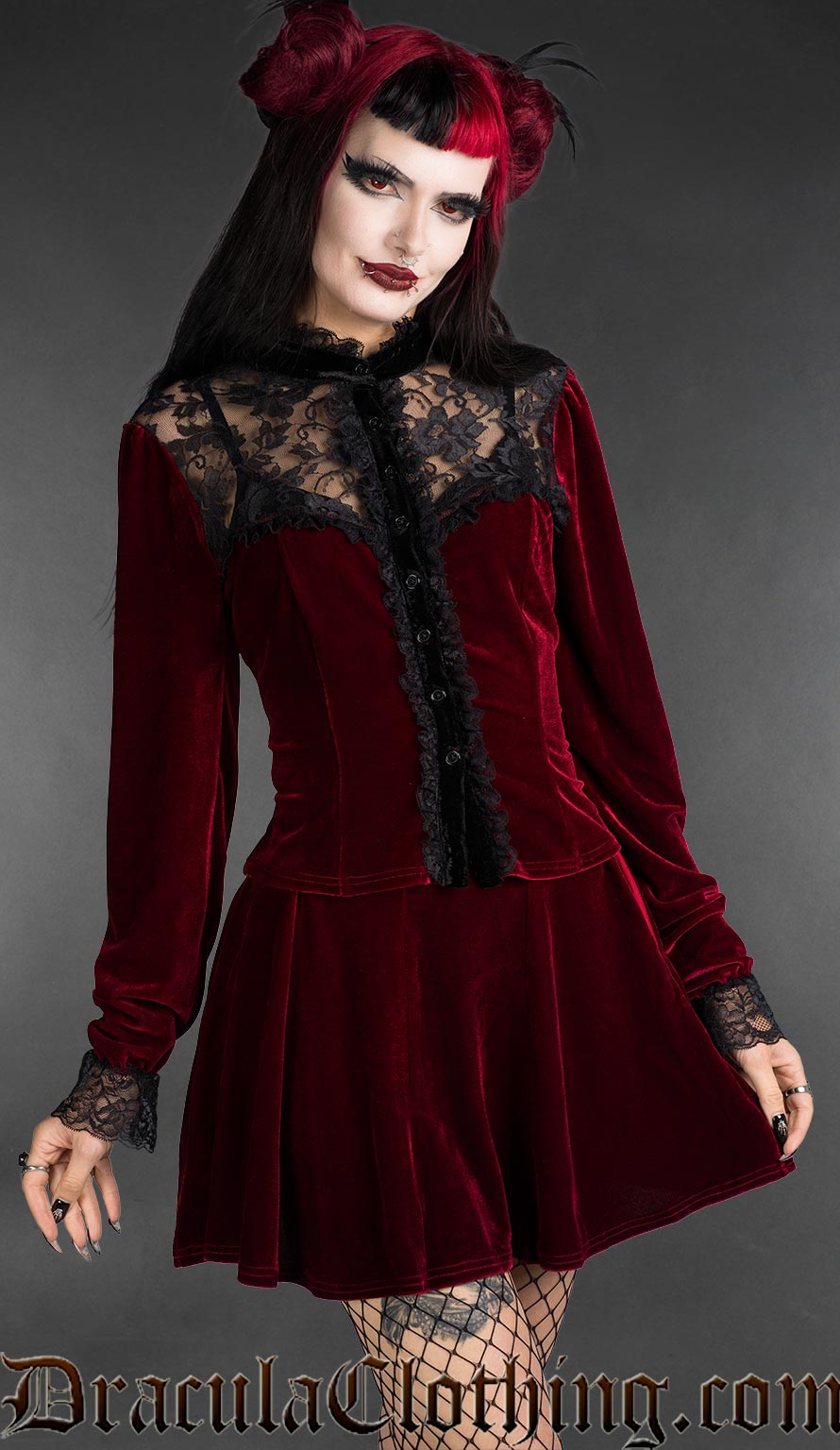 Red Velvet Lace Blouse S