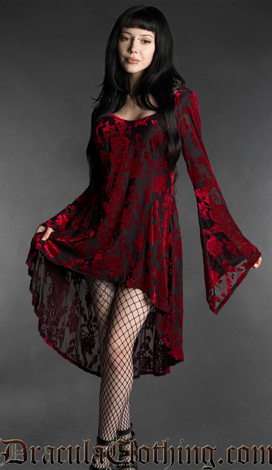 Rose Burned Velvet High Low Dress XL