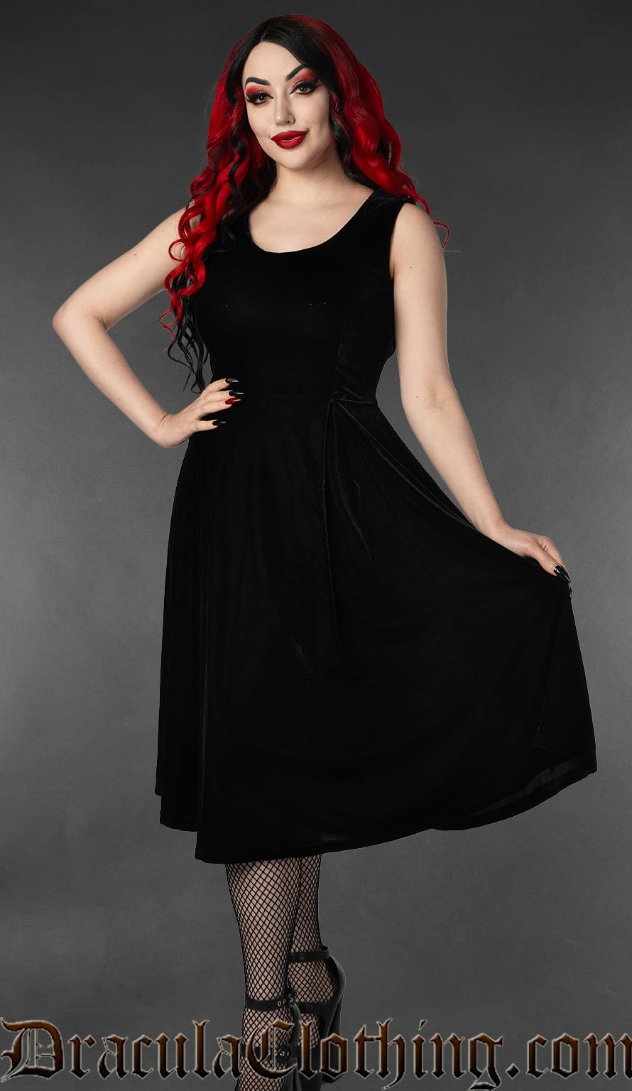 black dress with red collar Puff Sleeve Collar Dress