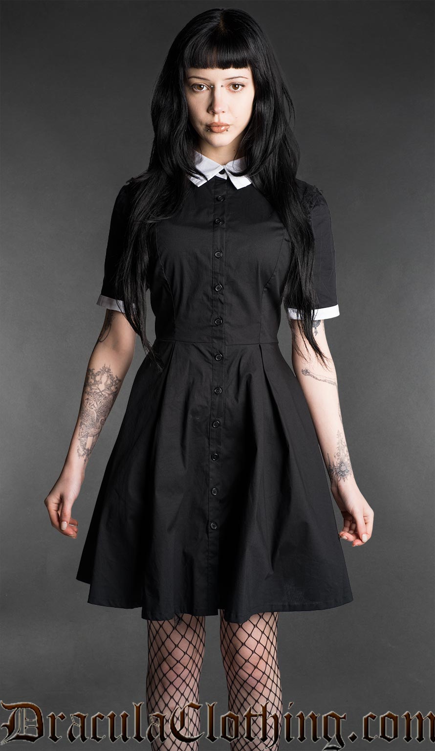 Victorian Ruffle Collar Short Sleeve Shirtdress DraculaClothing Victorian Ruffle Collar Short Sleeve Shirtdress DraculaClothing