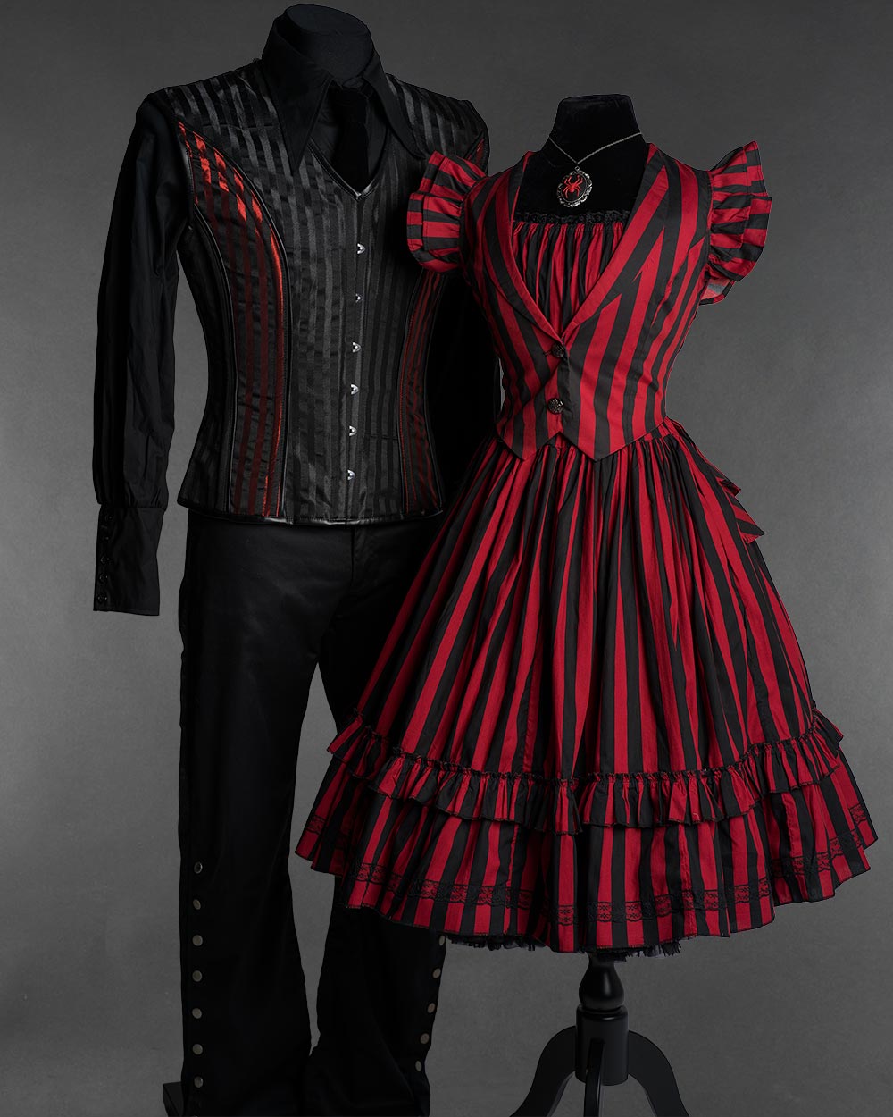 Gothic Couple Outfit Inspiration: Victorian Stripes & Dark Romantic Style