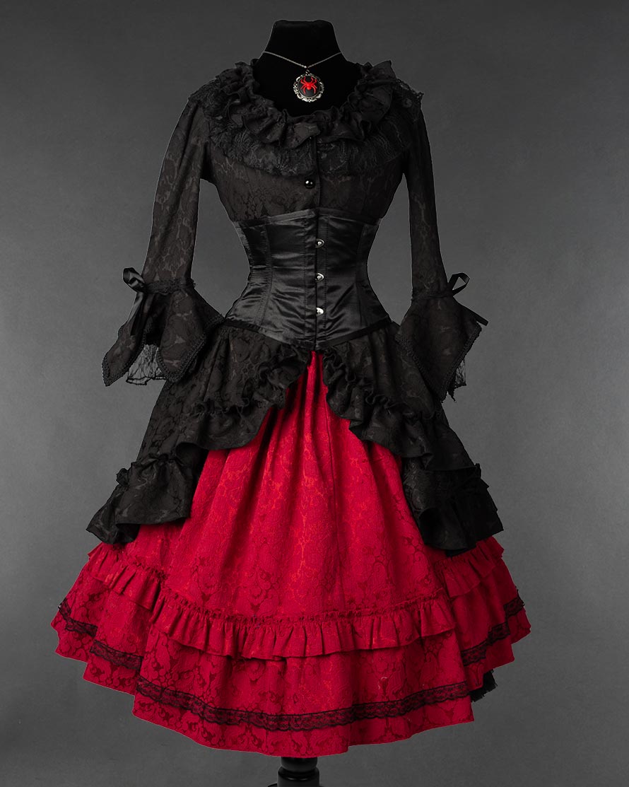 Layered black and red cotton brocade