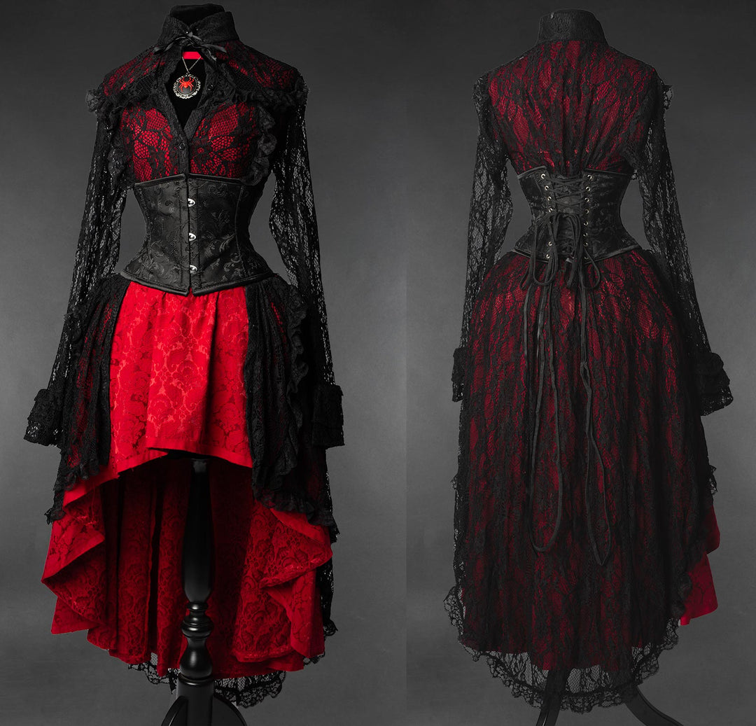 Red and Black Lace Victorian Vampire Dress with Corset