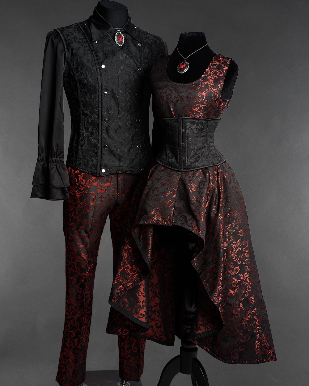 Gothic Victorian Couple Outfit Elegant Black & Red Alternative Fashion
