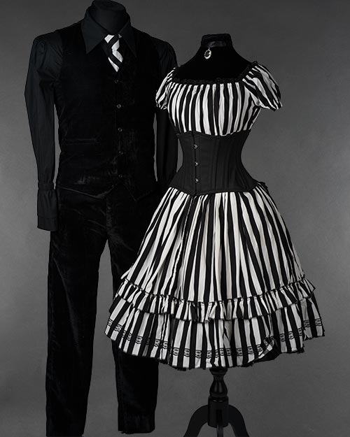Black and white striped couple outfit