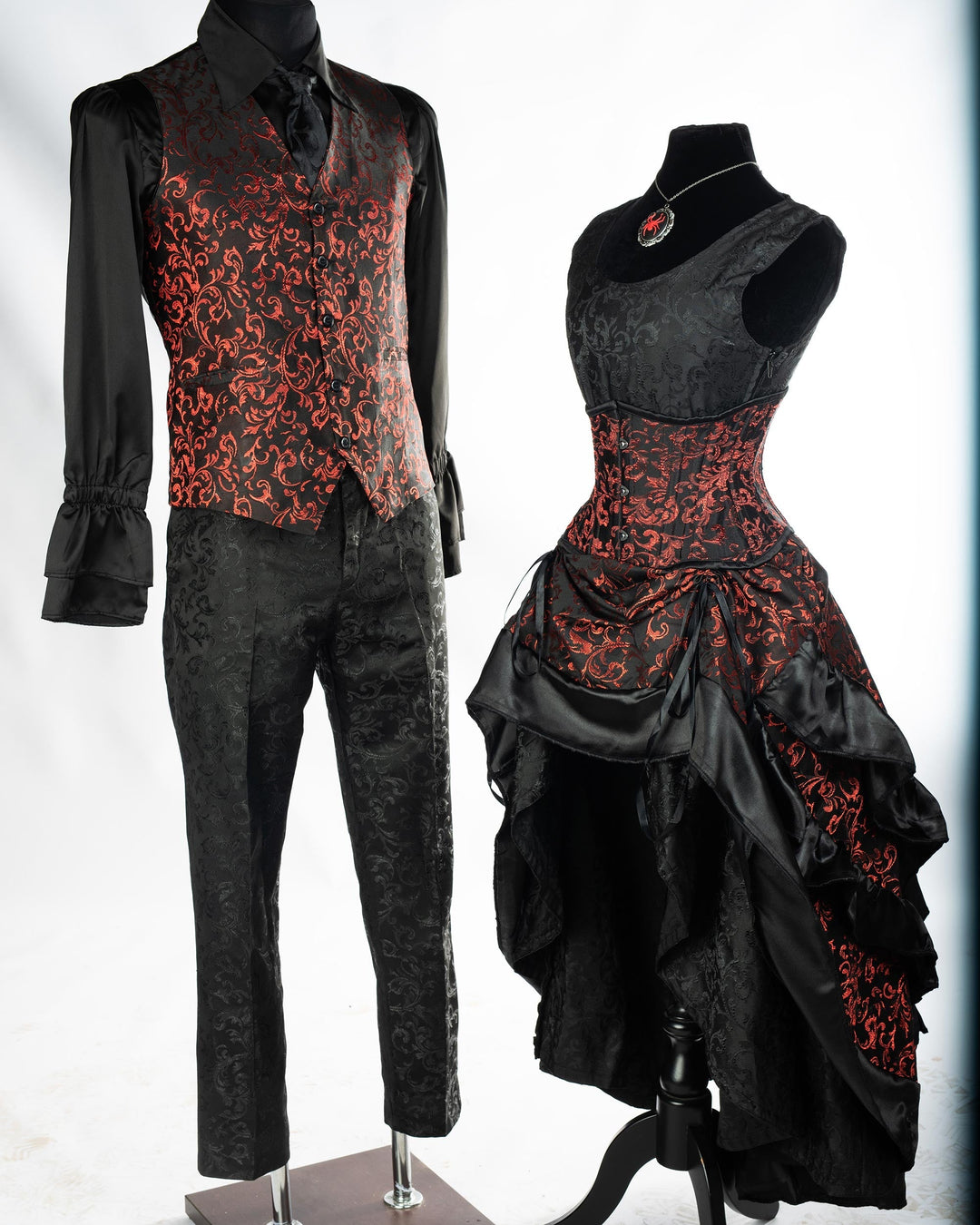 Black and red brocade couple outfit