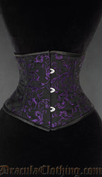 Black waist cincher with amethyst purple woven brocade details