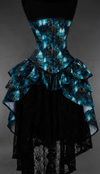 Black and blue multicoloured corset with bustle layer attachment featuring an underwater city of atlantis print 