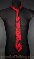 bat and cat print tie in black and red