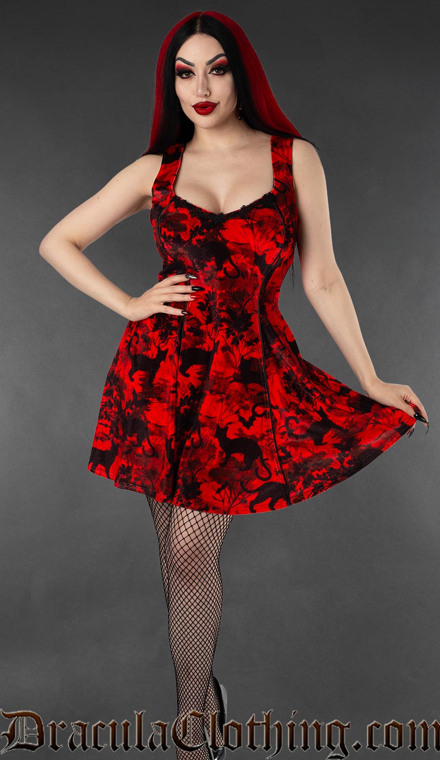 Bats And Cats Velvet Pocket Dress