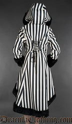 Black And White Striped High Low Winter Coat With Hood