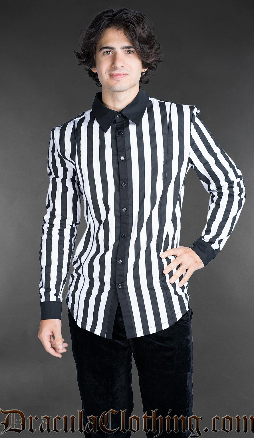 Black and white vertical striped shirt made of 95% cotton