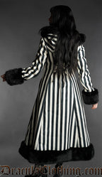 Black And White Striped Winter Coat With Hood