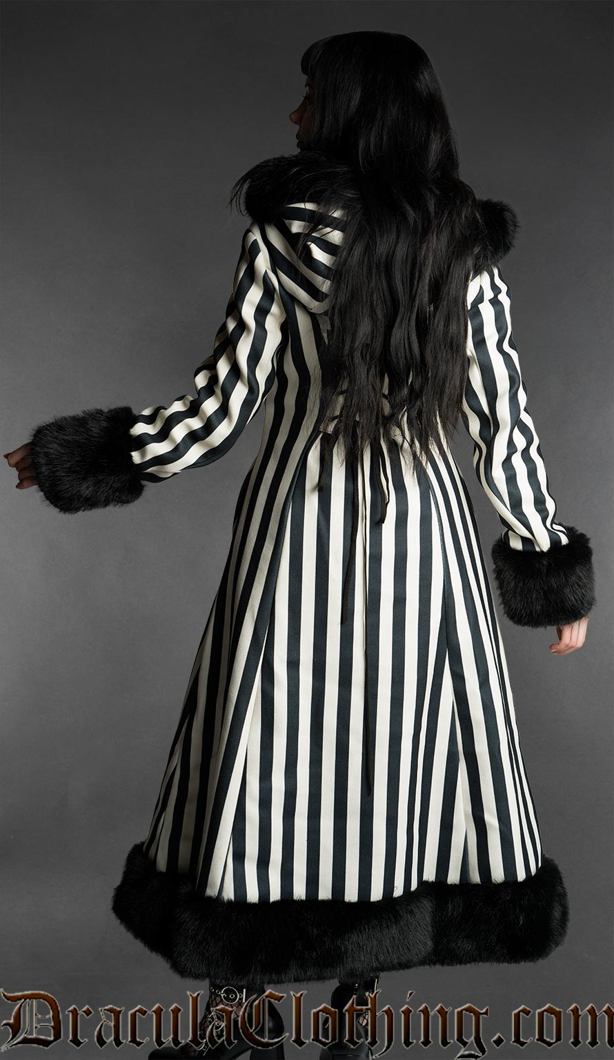 Black And White Striped Winter Coat With Hood