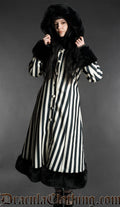 Black And White Striped Winter Coat With Hood