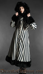 Black And White Striped Winter Coat With Hood