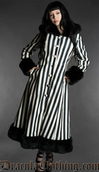 Black And White Striped Winter Coat With Hood