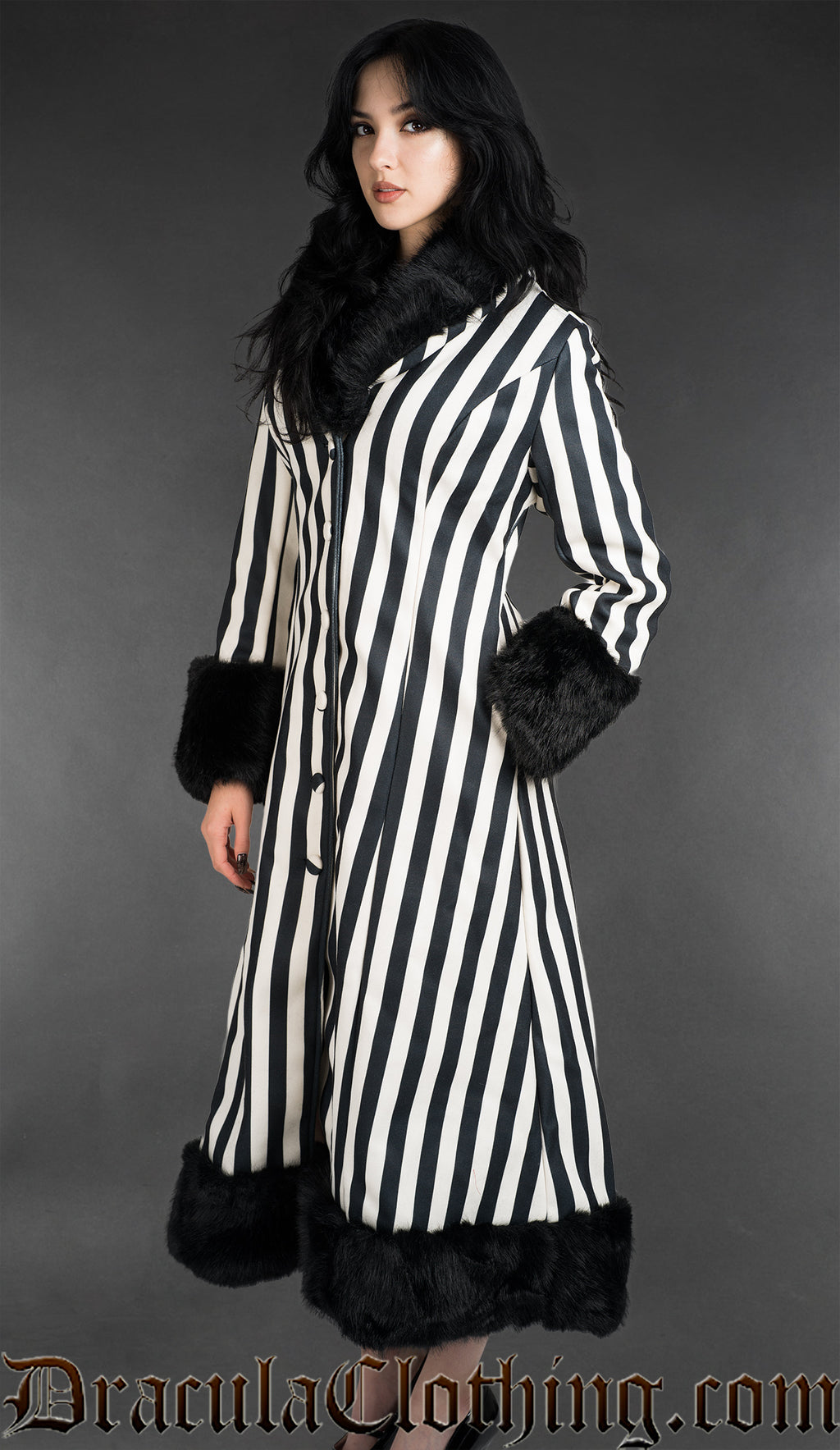 Black And White Striped Winter Coat