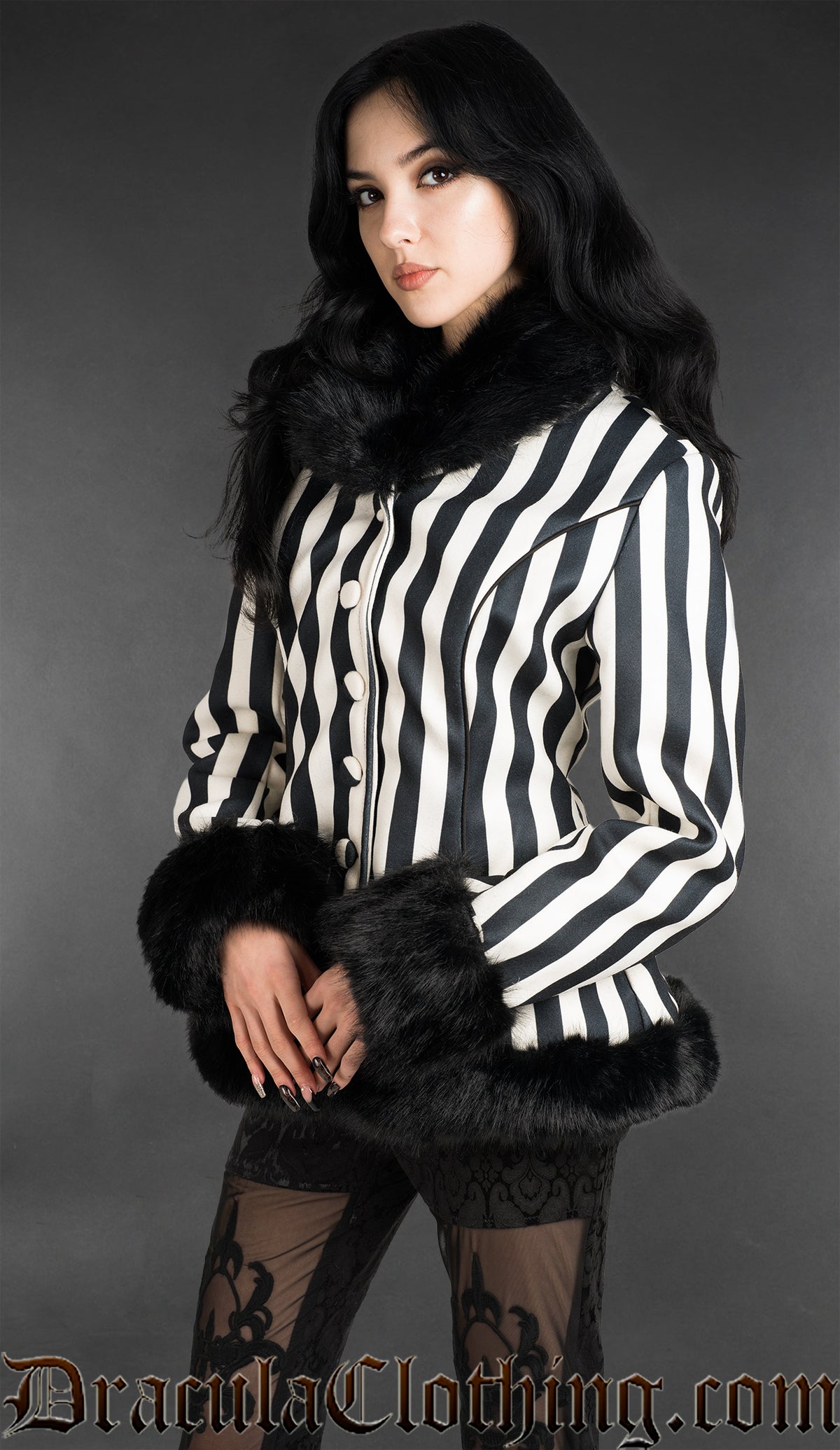 Black And White Striped Winter Jacket