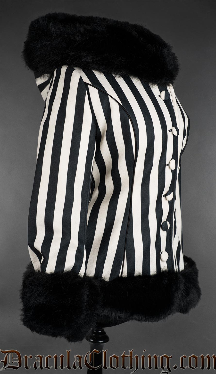 Black And White Striped Winter Jacket With Hood