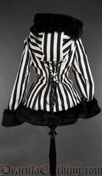 Black And White Striped Winter Jacket With Hood