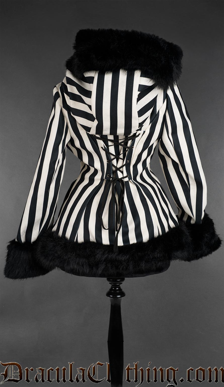 Black And White Striped Winter Jacket With Hood