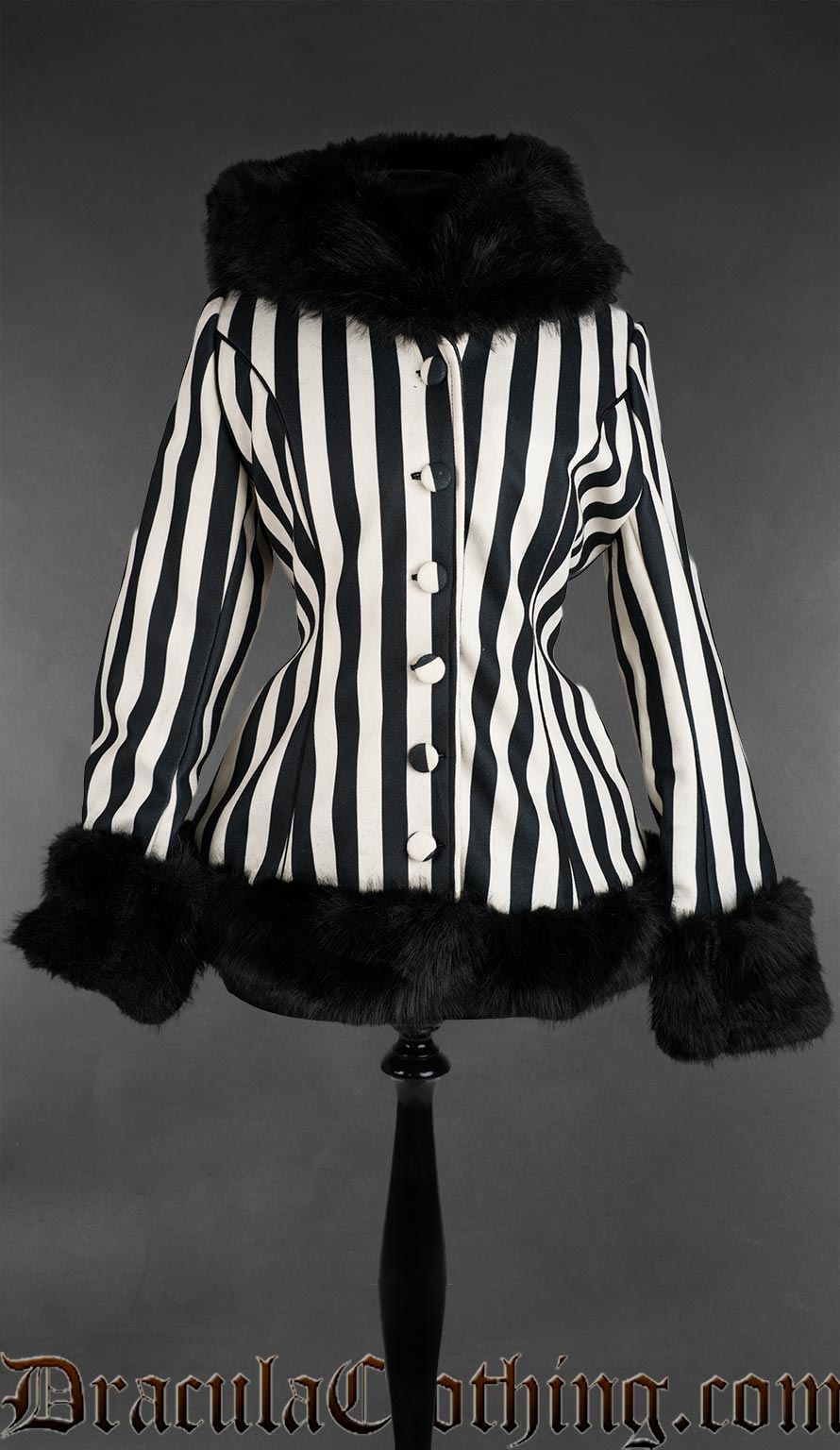 Black And White Striped Winter Jacket With Hood