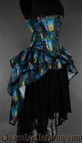 Dark gothic bustle corset featuring phantom opera theater artwork side view