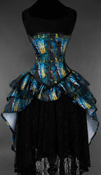 Dark gothic bustle corset featuring phantom opera theater artwork