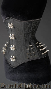 Black Brocade Extreme Waist Clasp Spike Corset