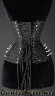 Black Brocade Extreme Waist Clasp Spike Corset