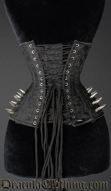 Black Brocade Extreme Waist Clasp Spike Corset