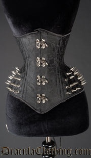 Black Brocade Extreme Waist Clasp Spike Corset