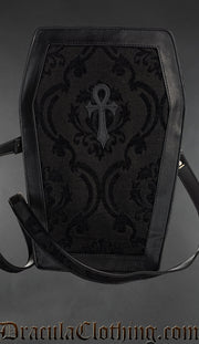 Black Brocade Big Ankh Coffin Bag