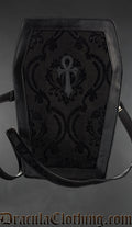 Black Brocade Big Ankh Coffin Bag