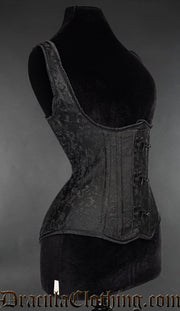 Black Brocade Black Clasp Shoulder Corset