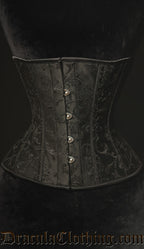 Women's underbust corset made with black brocade fabric