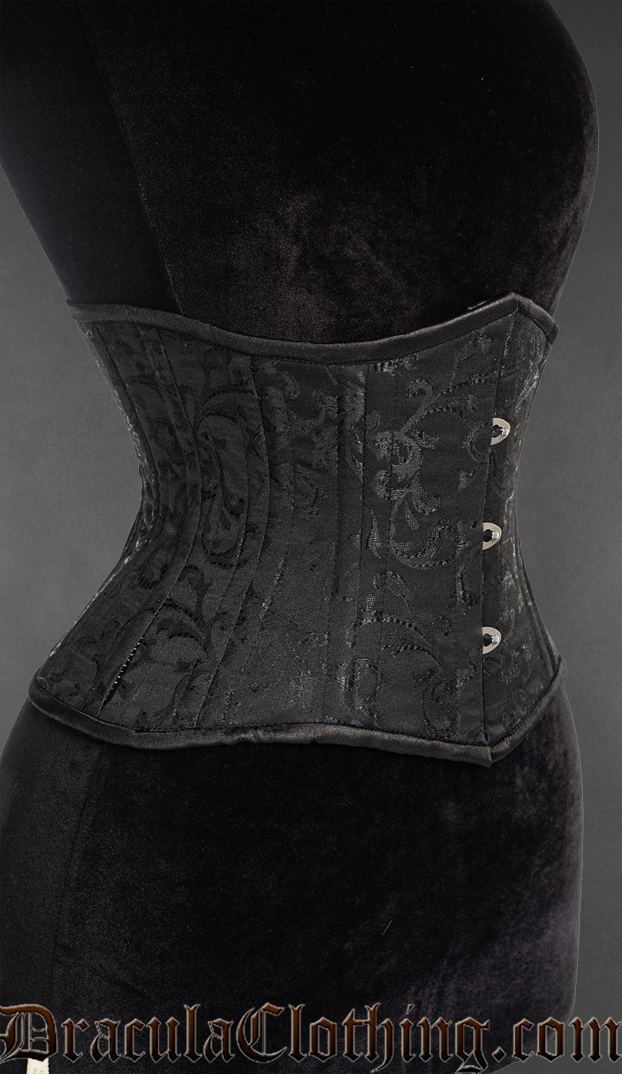 Black Brocade Double Boned Waist Cincher