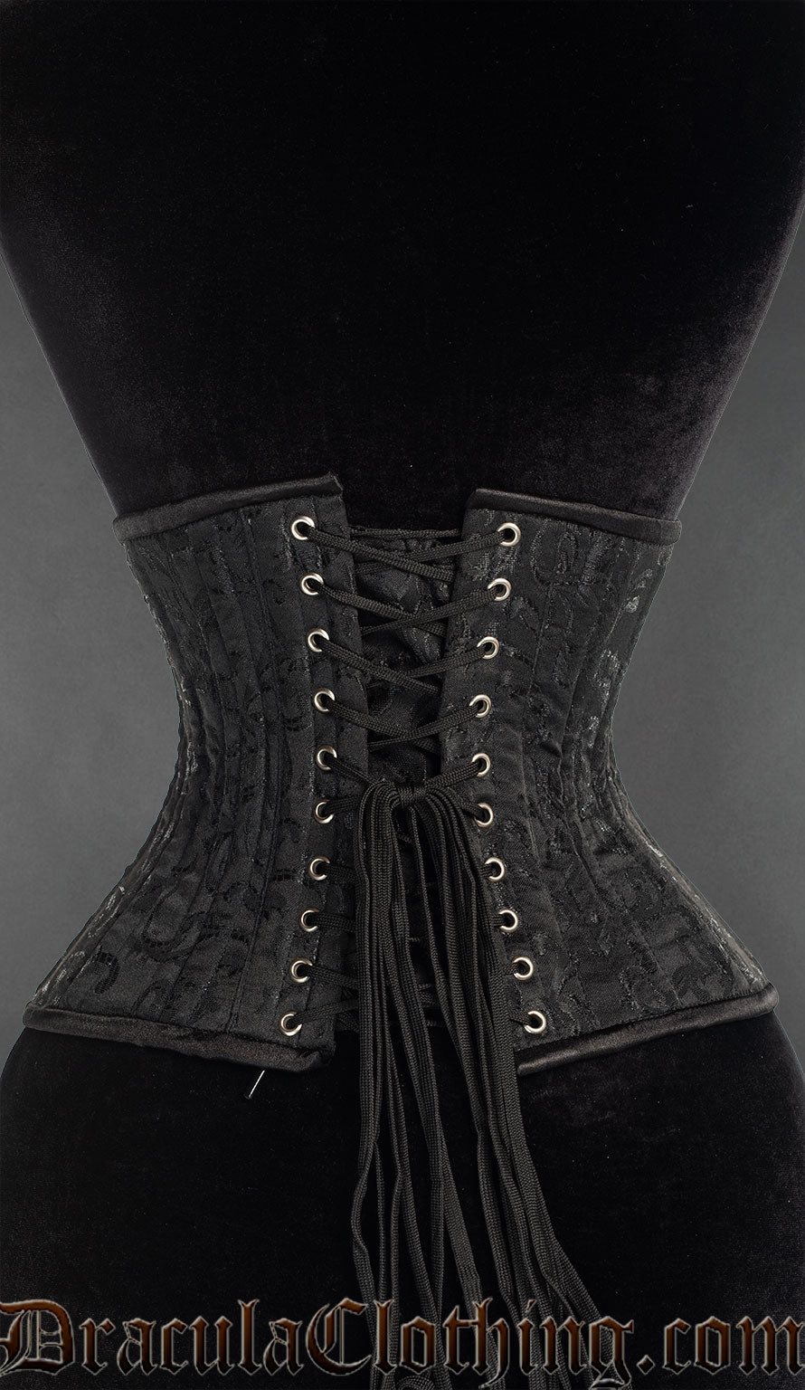 Black Brocade Double Boned Waist Cincher